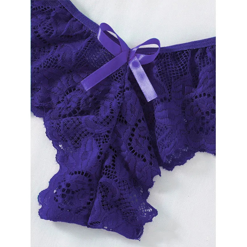 Summer Women's Sexy Sleepwear Set | Lace Sheer Backless V-Neck Nightdress with Thong | Soft Solid Color Pajamas