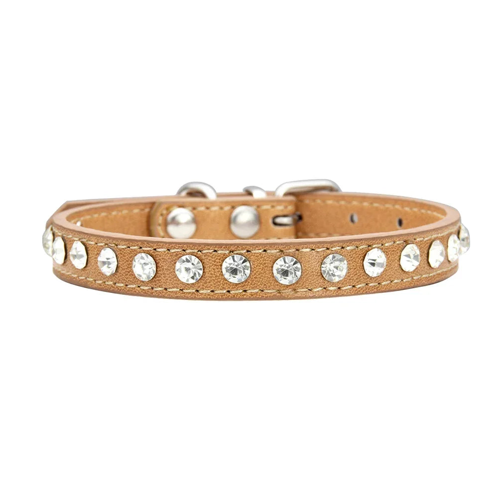 Collar de perro personalizado con diamantes de imitación: cuero sintético ajustable en 16 colores para perros pequeños y chihuahuas.