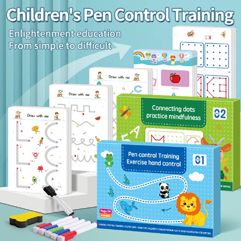64-Page Reusable Practice Copybook – Kids’ Montessori Pen Control Training & Educational Magical Workbook