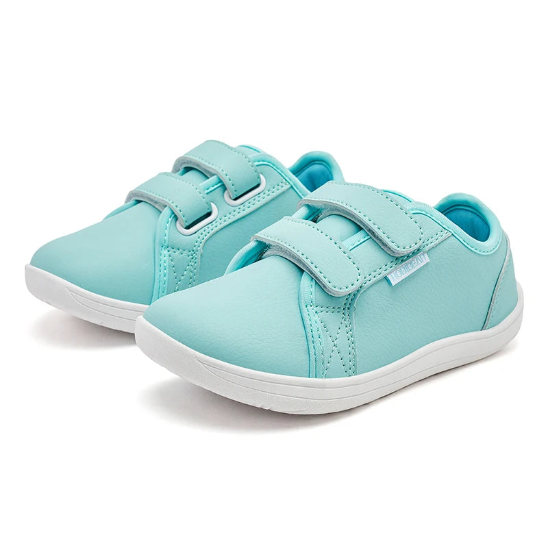 HOBIBEAR Kids Barefoot Shoes | Wide Toe Minimalist Leather Sneakers with Hook & Loop Closure