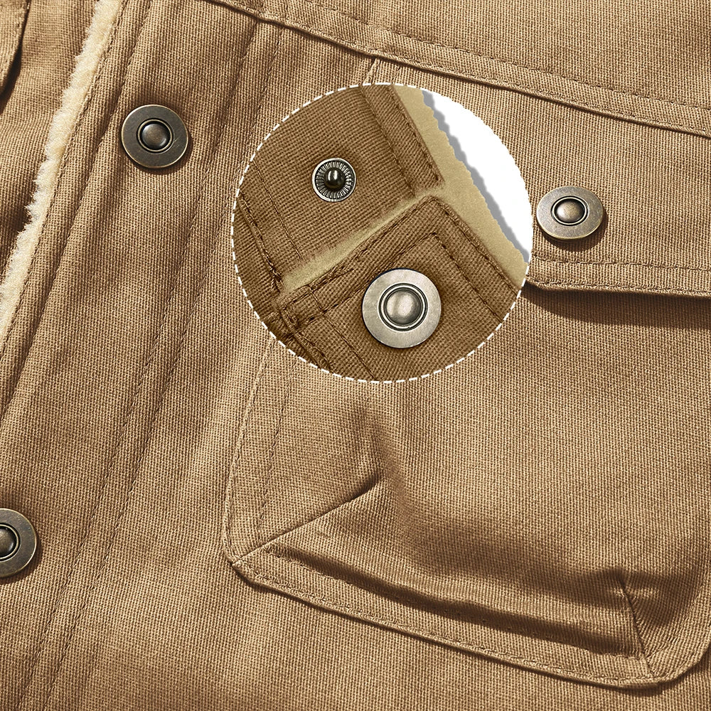 Men’s Winter Faux Shearling Jacket – Windproof Black Buttoned Parka with Pockets