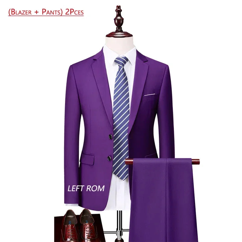 14 Color M-6XL Men's 3-Piece Formal Suit – Jacket, Vest & Pants for Business, Groom & Wedding