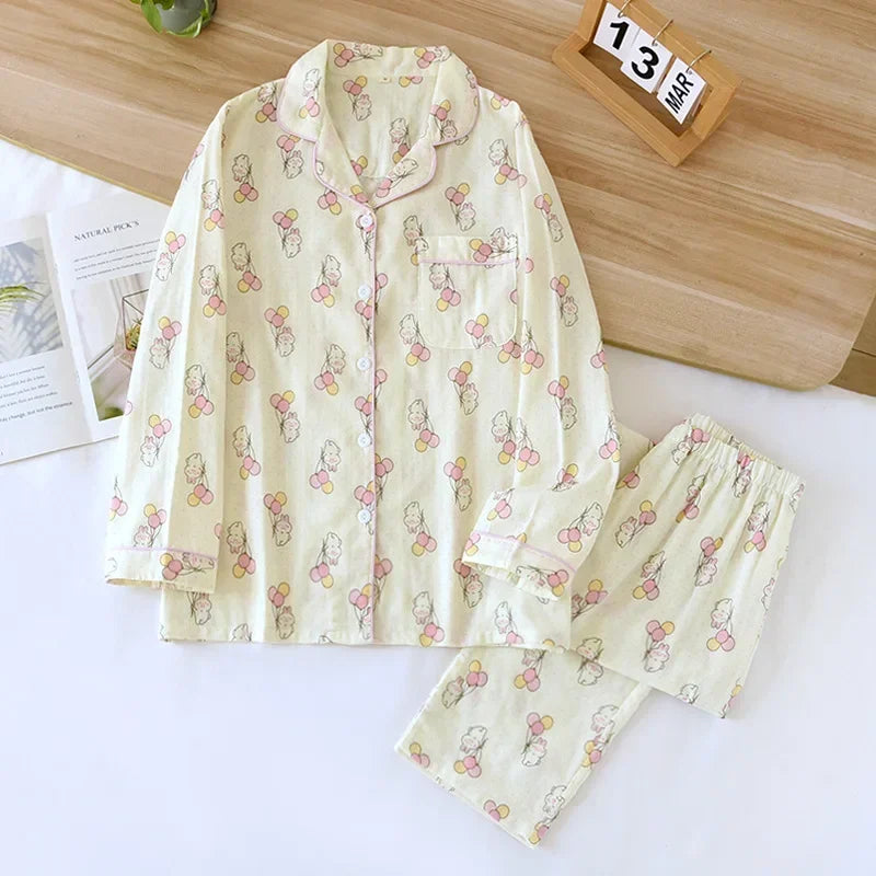 2025 Kimono Femme Maple Leaf Pajama Set | 100% Gauze Cotton Long Sleeve Sleepwear for Women | Autumn Pyjamas Hot Sale