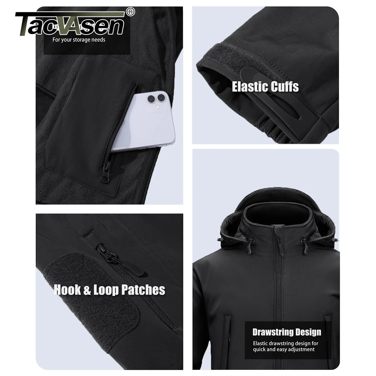 TACVASEN Men’s Winter Soft shell Jacket – Windproof Waterproof Fleece-Lined Outdoor Coat