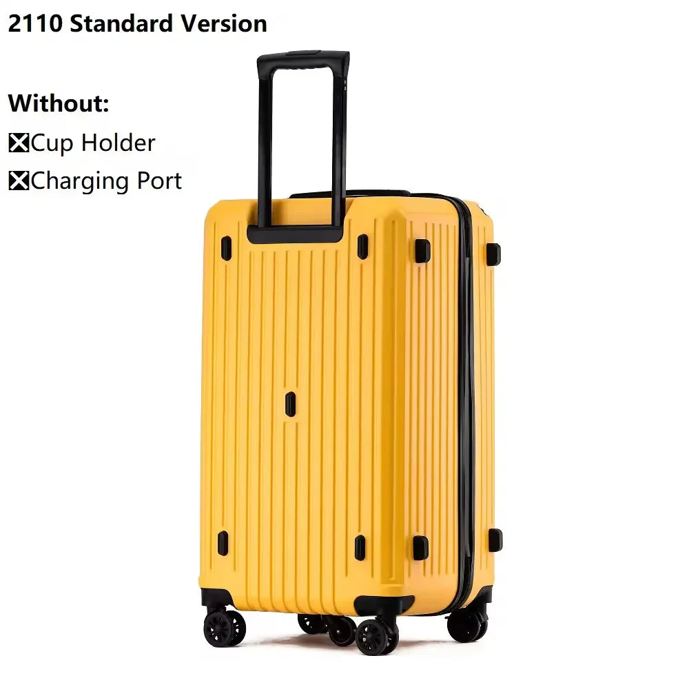Large Capacity Luggage Suitcase | USB Charging Carry-On with Cup Holder for Women & Girls | Travel 20/24/26/28 Inch