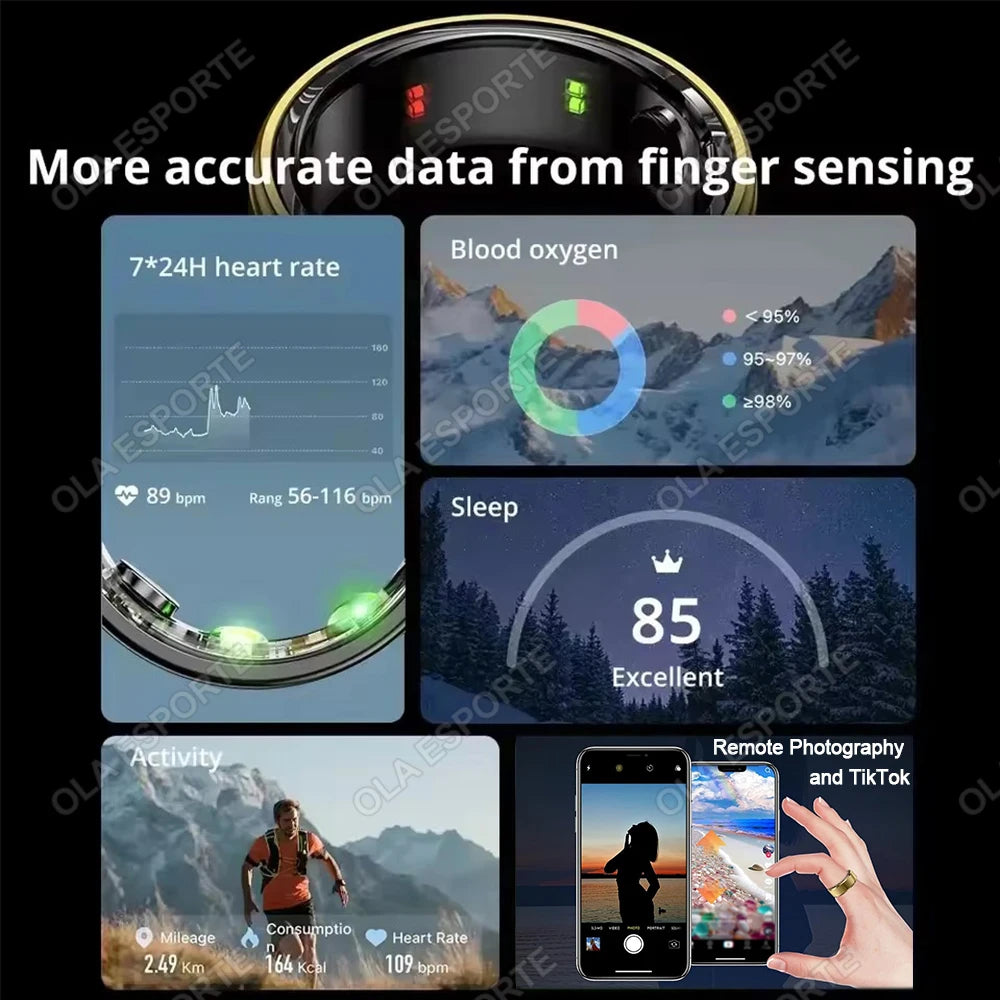 2025 Smart Ring – Blood Pressure, Heart Rate & Sleep Monitoring, IP68 & 5ATM Waterproof, Multi-Sport Mode for Men & Women