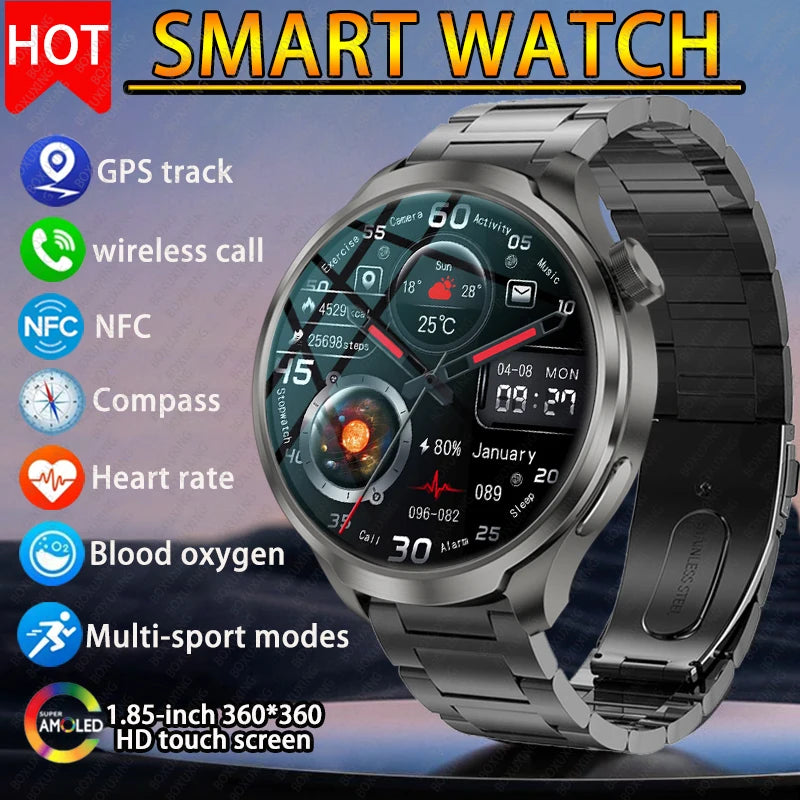 1.85” AMOLED HD Smart Watch – GPS, Compass, NFC, Waterproof, Health Monitor & Bluetooth Call