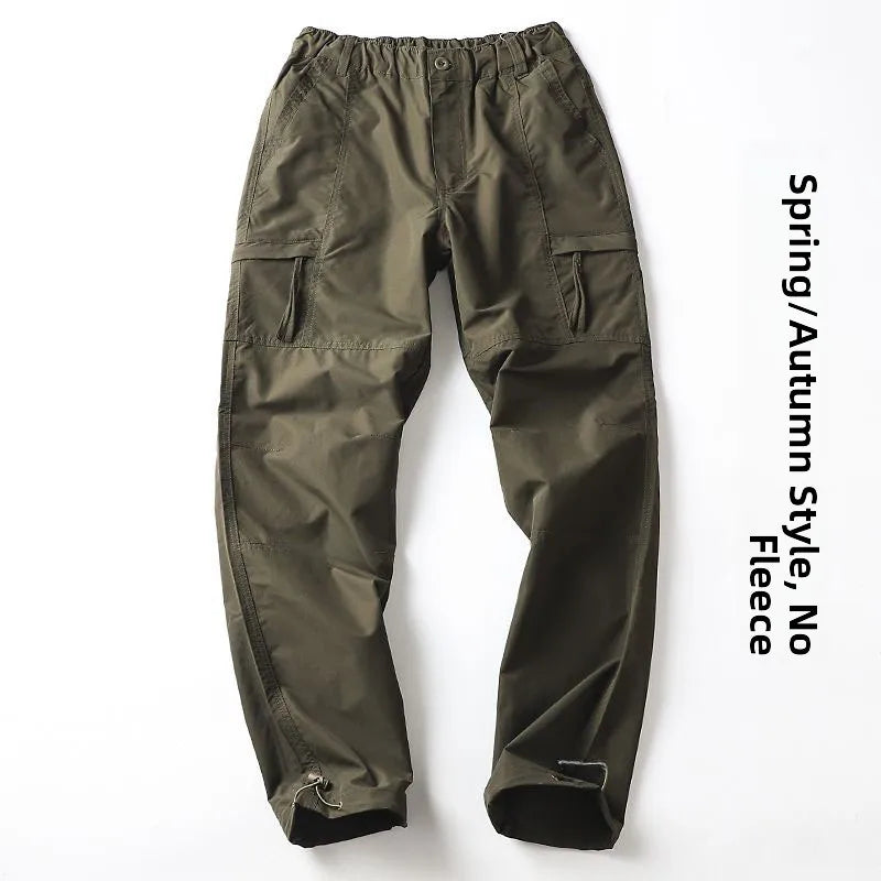 Outdoor Workwear Pants Men's | Loose Fleece-Lined Soft Hiking Pants | Windproof Waterproof Polyester Fiber Straight Leg
