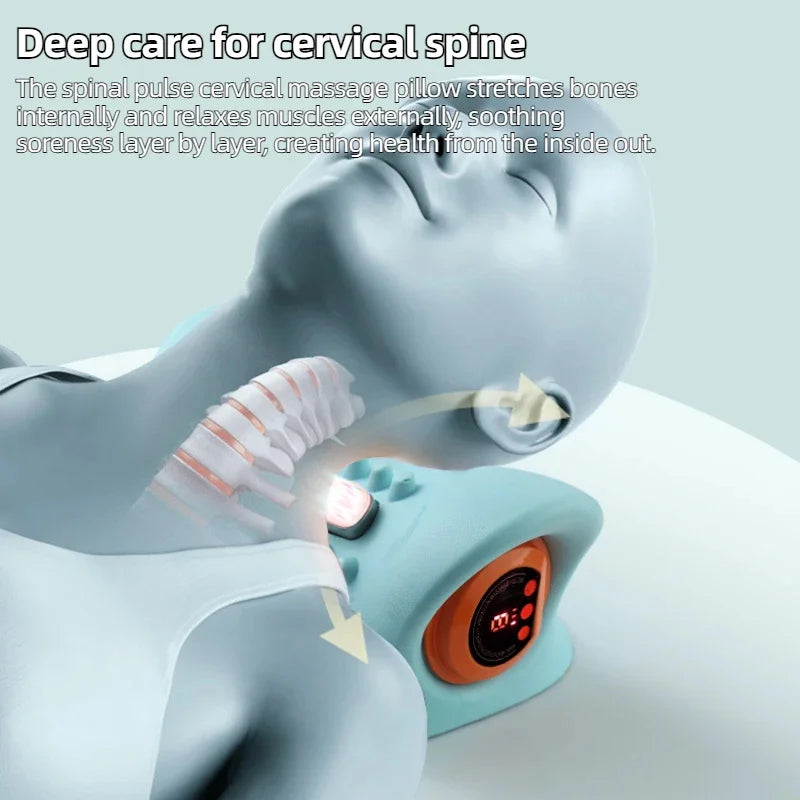 وسادة تدليك EMS المُدفأة - جهاز تدليك للعمود الفقري العنقي لتخفيف آلام الرقبة والكتف والظهر