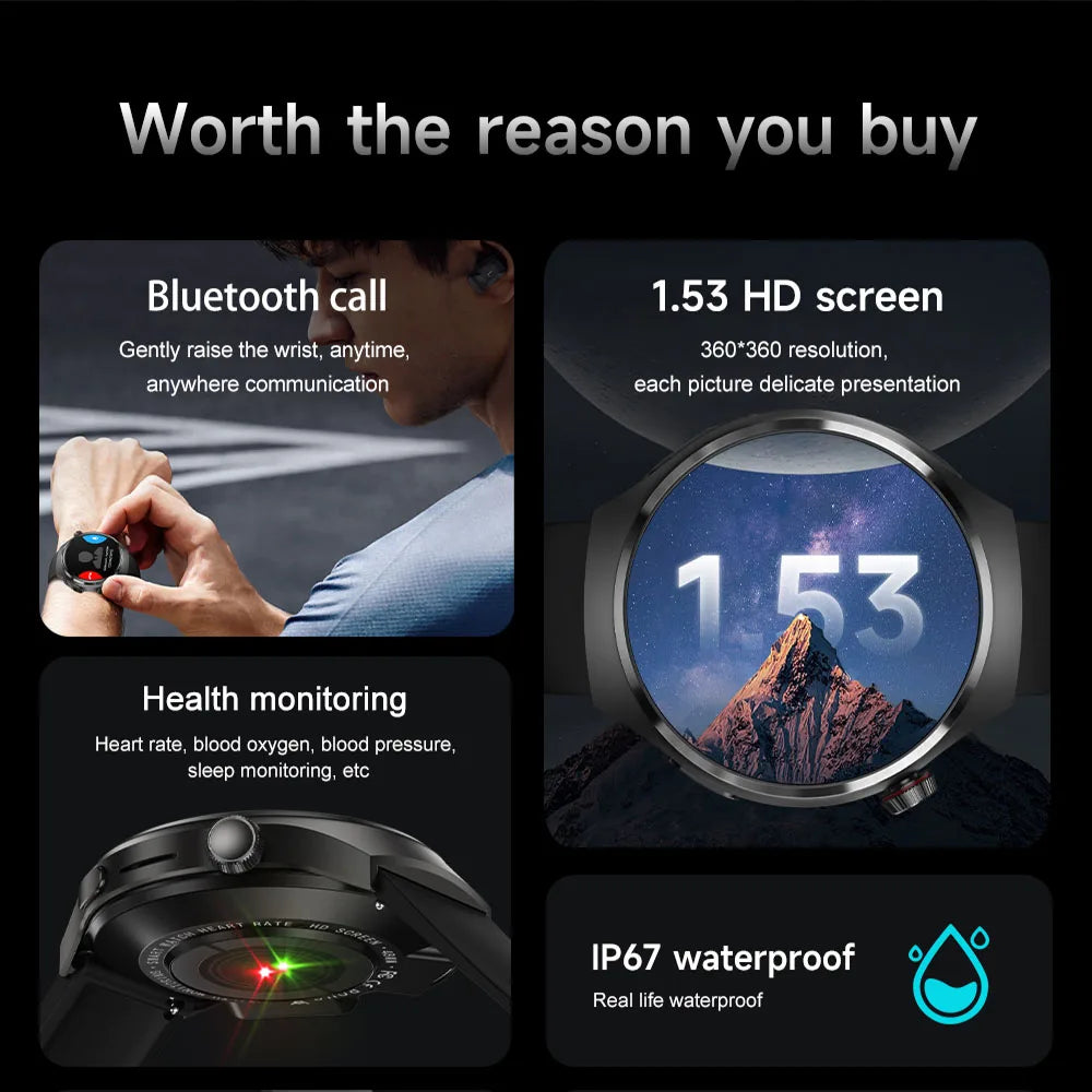 ساعة ذكية 2 في 1 مع سماعات بلوتوث - شاشة عالية الدقة 1.53 بوصة، مكالمات بلوتوث، NFC، GPS، ومتتبع معدل ضربات القلب