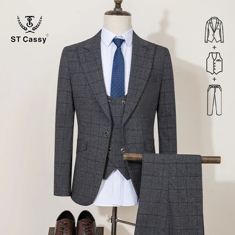 ST Cassy Men's Plaid Suit – High-Quality Formal & Casual Business Wear