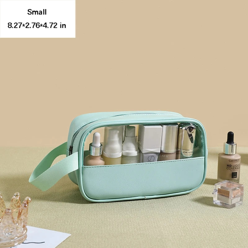 Portable Toiletry Bags with Handle | Translucent Waterproof Travel Makeup Bag for Women | Large Capacity Cosmetic Bag