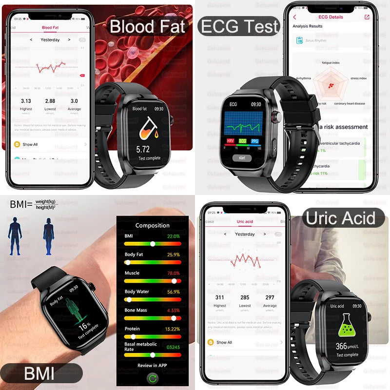 2025 Smart Watch for Men – Uric Acid, Body Fat & Organ Health Monitor | Bluetooth Call Smart Bracelet