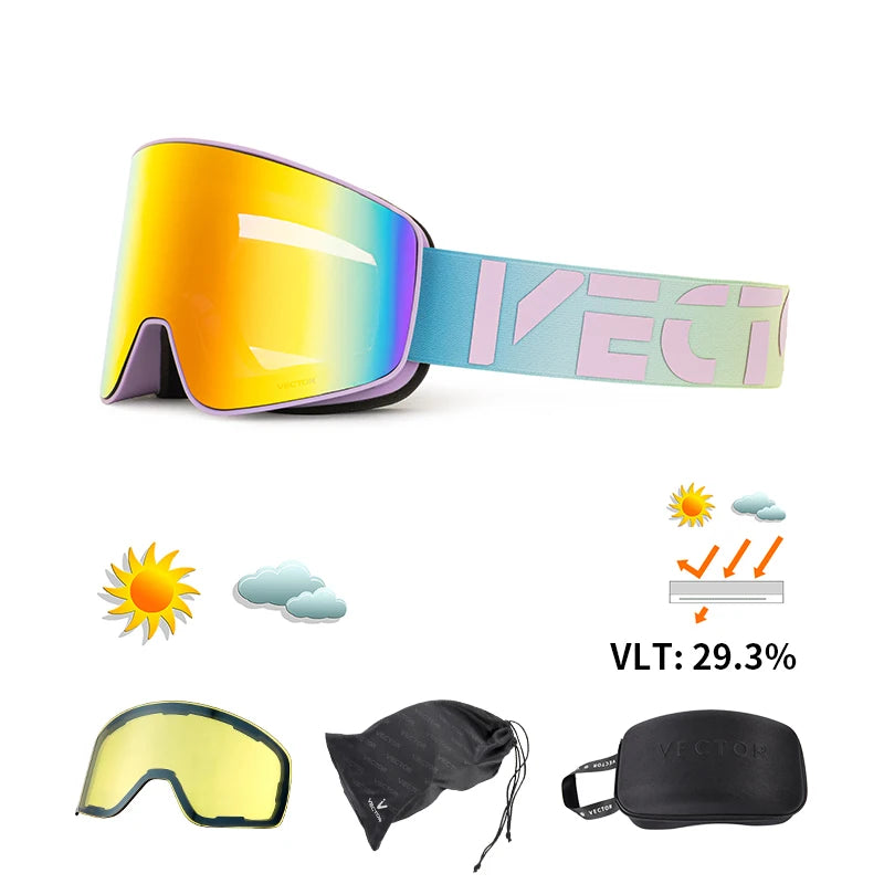 VECTOR Double-Layer Ski Goggles – Anti-Fog Magnetic Absorption Cylindrical UV400 Glasses for Men & Women, Snowboard & Ski POC Eyewear