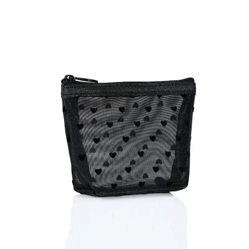 Nylon Mesh Cosmetic Bag | Heart-Shaped Toiletry Organizer for Women | Multi functional Makeup, Lipstick, Key & Coin Pouch