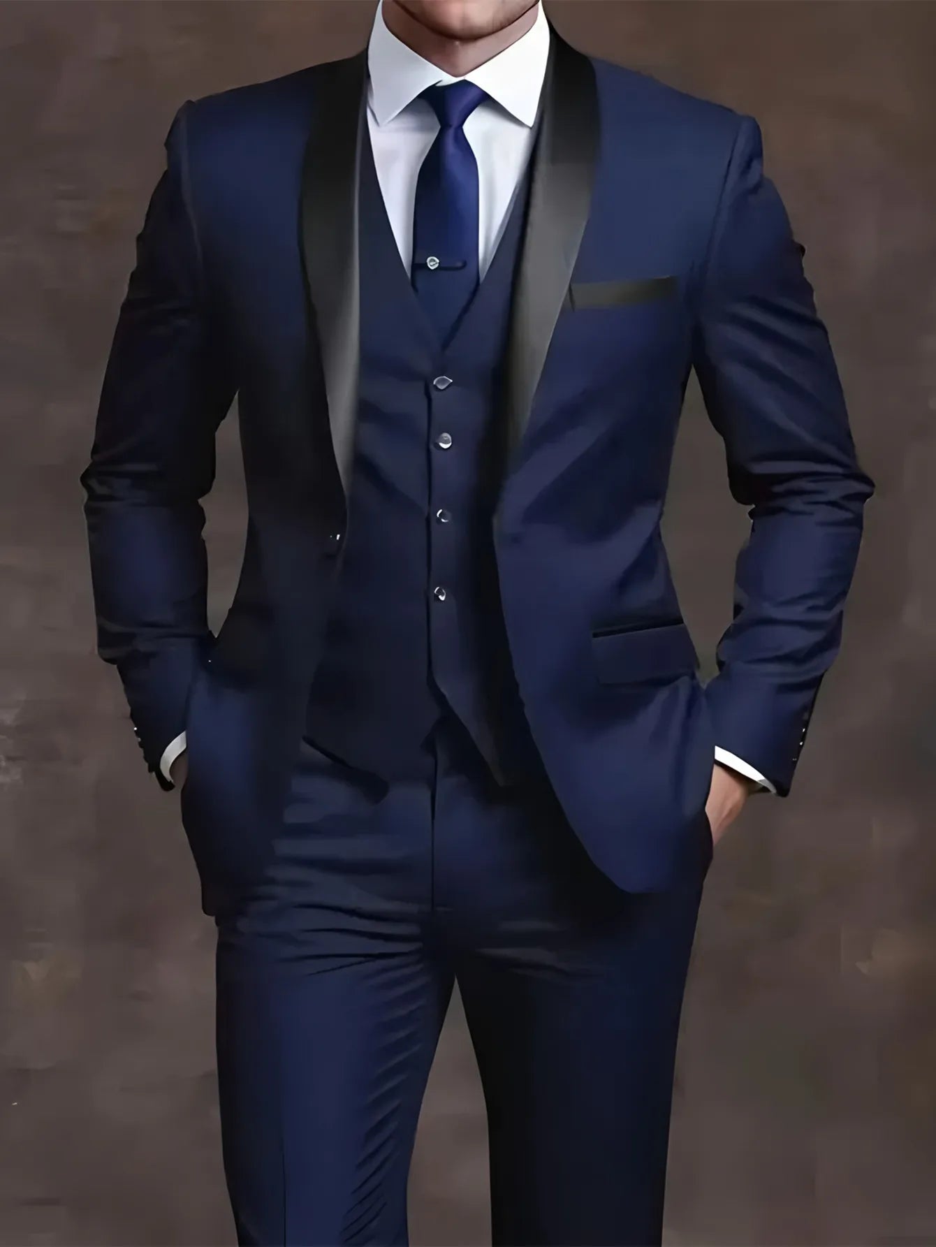 Men's Elegant Slim Fit Tuxedo Suit – Black Formal Wear for Weddings & Events