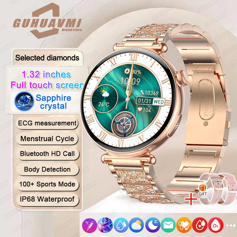 Women Smartwatch – 1.32″ AMOLED Screen, Call & ECG, Blood Pressure Monitoring, AI Dial, Sport & Health Smart Watch