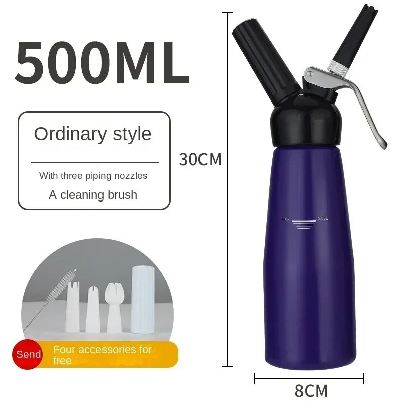 موزع كريمة سعة 250 مل/500 مل - خلاط يدوي بفوهات بلاستيكية لتزيين القهوة والمخبوزات والحلويات