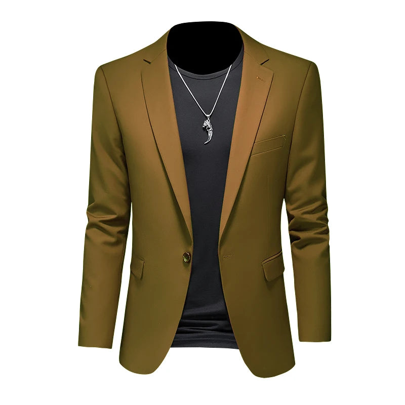 Men's High-End Solid Color Blazer – Casual Business & Groom Wedding Suit Jacket