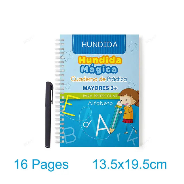 Spanish–English–French Montessori 3D Reusable Copybook – SANK Magic Calligraphy & Handwriting Practice Notebook