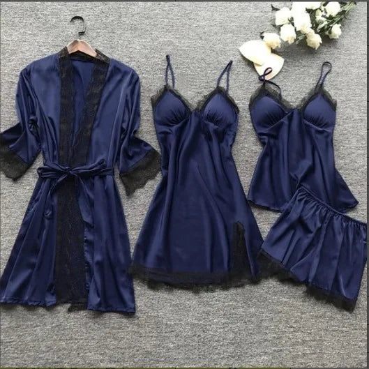 Women's 4-Piece Sleepwear Set | Comfortable Tank Top & Robe | European Style Homewear with Chest Pad