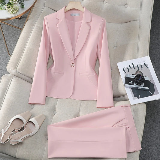 Damen-Blazer mit einfacher Schnalle und gerader Hose – Freizeitanzug für Frühling und Herbst