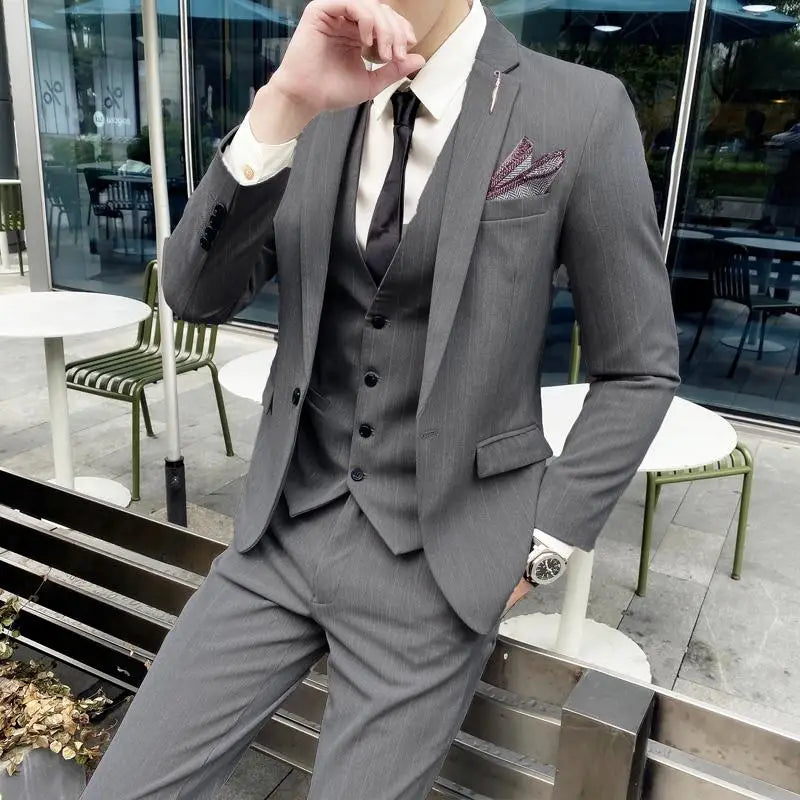 2023 Men's British Fashion 3-Piece Slim Fit Suit – Trendy Banquet Outfit