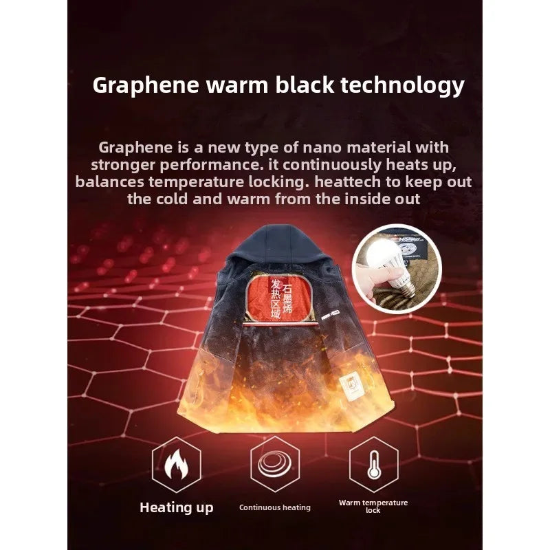 Men’s Autumn Winter Graphenewarm Fleece Jacket – Hooded Outdoor Hiking Sports Coat