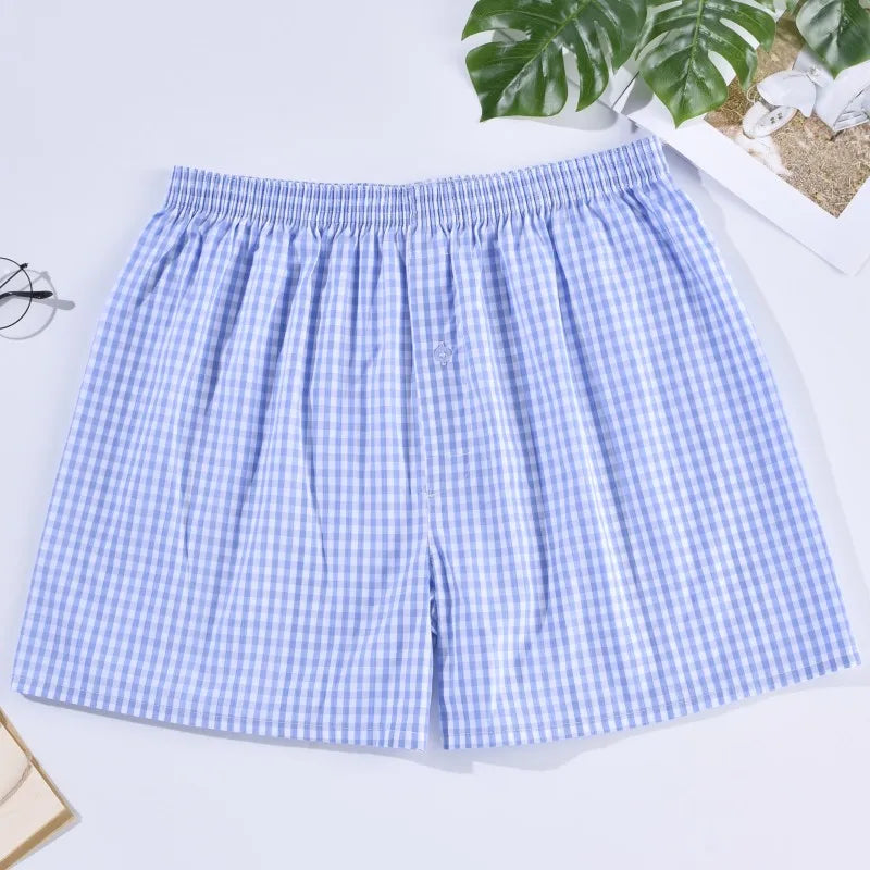 Men's Cotton Boxer Shorts | Casual Striped & Plaid Underpants | Loose Comfortable Homewear Sleepwear