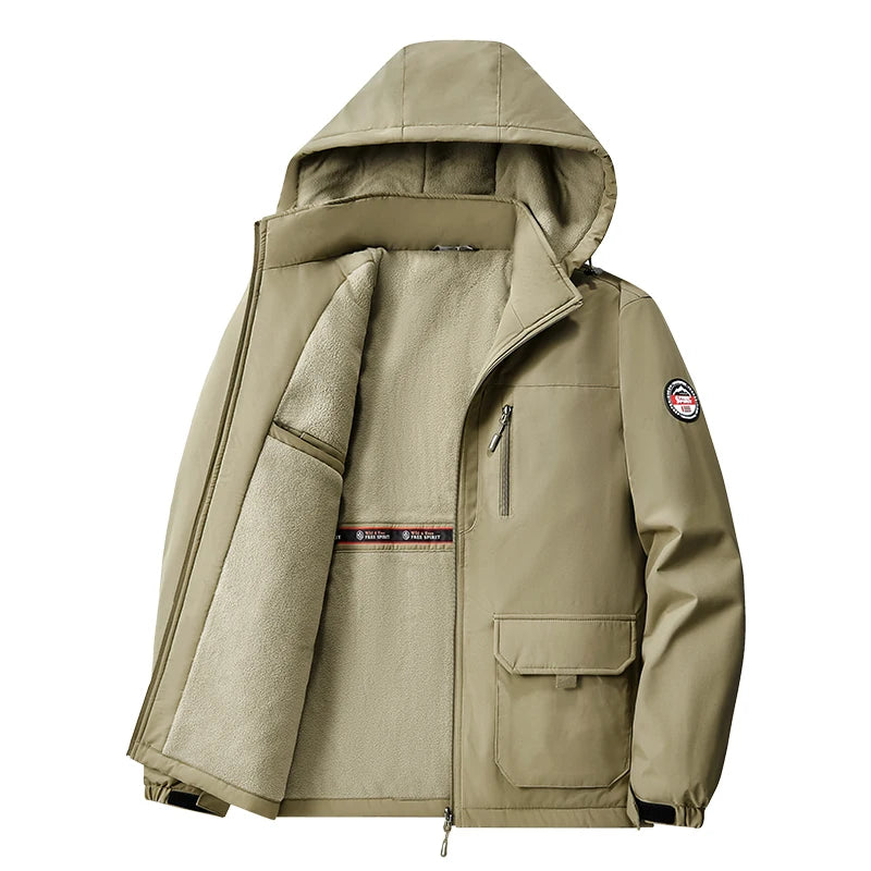 Men’s Big & Tall 8XL Outdoor Jacket – Fleece-Lined Thick Warm Hooded Windbreaker for Winter Hiking