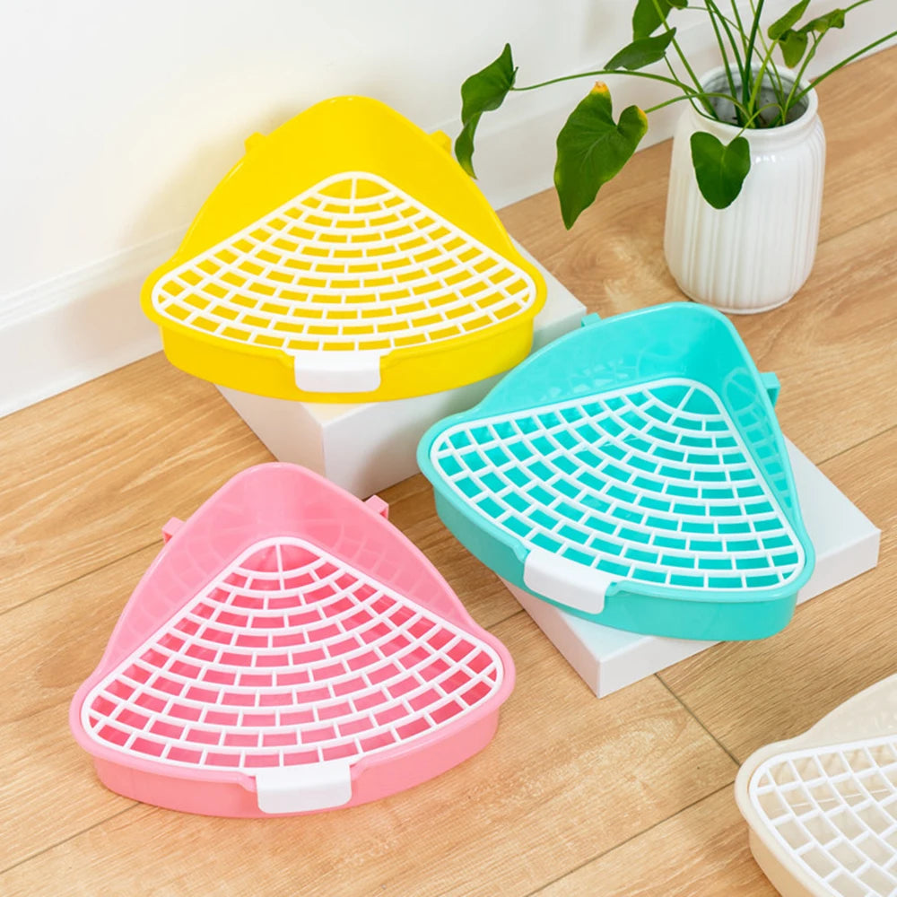 Triangle Corner Litter Box – Space-Saving Potty Tray for Rabbits & Small Pets