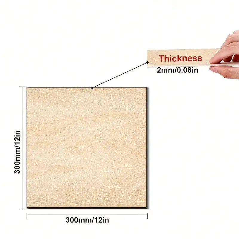 Unfinished Basswood Plywood – 4/8/16/32 Pieces, 12×12 Inch, 2mm Thick for DIY Crafts, Laser Engraving & Wood Burning
