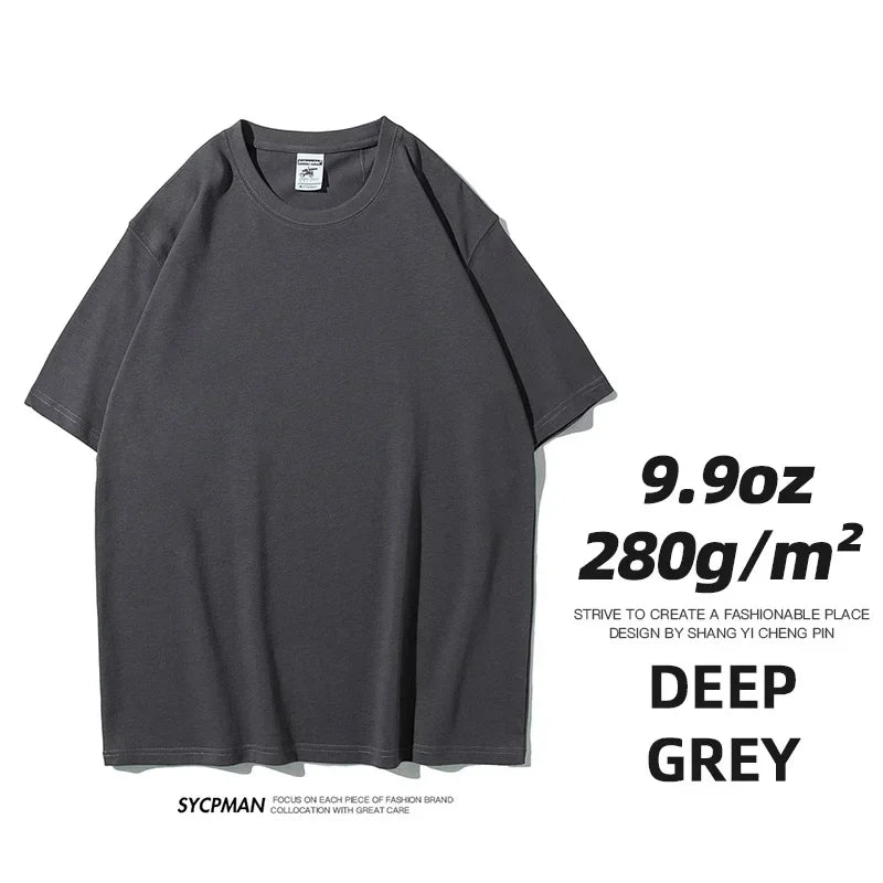 Men’s Oversized Heavyweight T-Shirt – 9.9oz 280gsm Cotton Short Sleeve Tee, Solid Color Trendy Casual