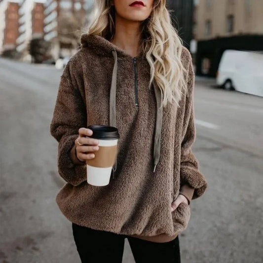 Women's Long-Sleeved Hooded Monochrome Sweater Coat Fashion Trend