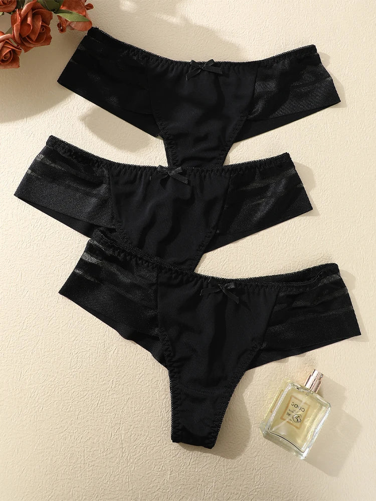 FINETOO 3PCS Women’s Lace Hollow Out Underwear – Breathable Low-Waist Stretchy Thongs Comfortable Bikini Lingerie