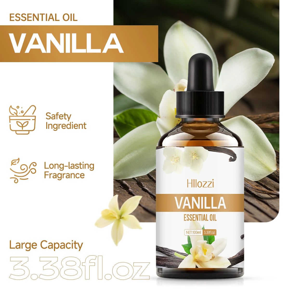 Vanilla Essential Oil – Aromatherapy Diffuser, Facial Care, DIY Soap, Suitable for All Skin Types, Long-Lasting Fragrance