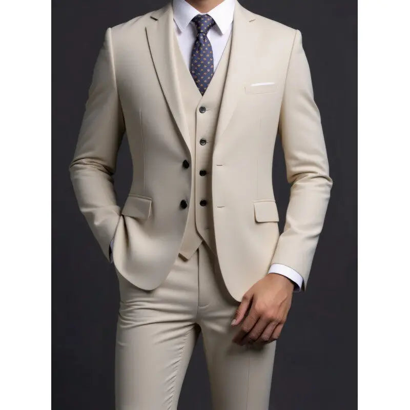 Men's 3-Piece Gentleman Suit – British Style Solid-Color Business & Wedding Outfit