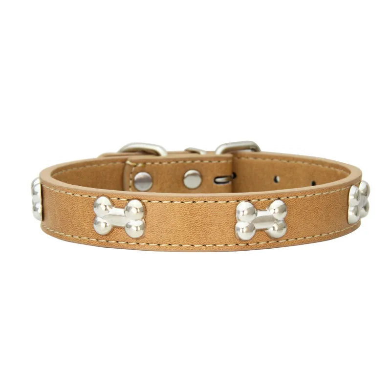 Durable Bone Leather Dog Collar – Adjustable Puppy & Small to Large Dog Collar, Suitable for Cats & Chihuahuas