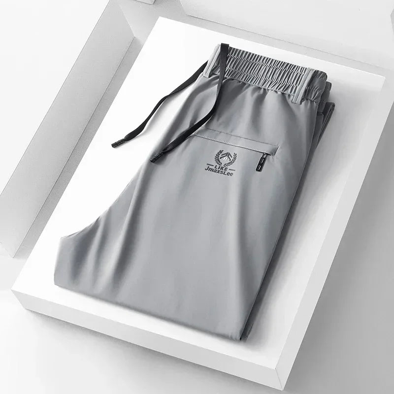 بنطلون رجالي كاجوال من الحرير الجليدي - بنطلون مستقيم مطاطي على الطراز الكوري