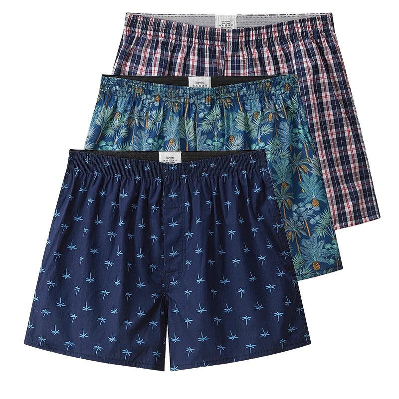 3PCS Men's Cotton Boxer Shorts | High Quality College Style Underwear | Soft Breathable Loose Pajama Shorts