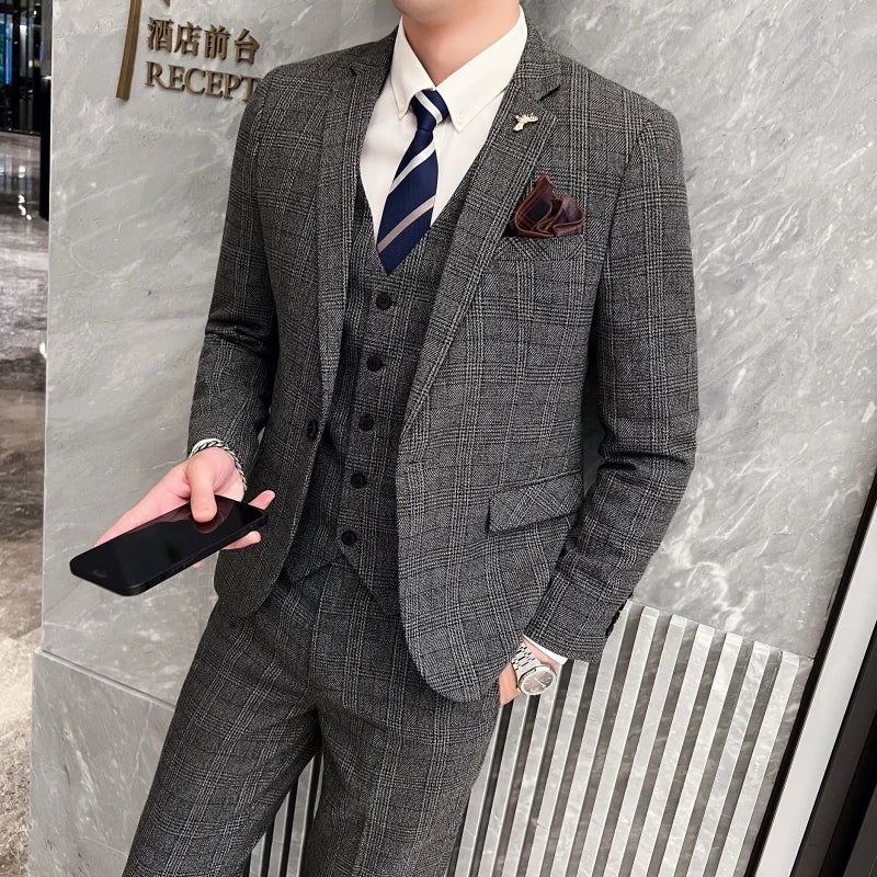 2023 Men's British Fashion 3-Piece Slim Fit Suit – Trendy Banquet Outfit