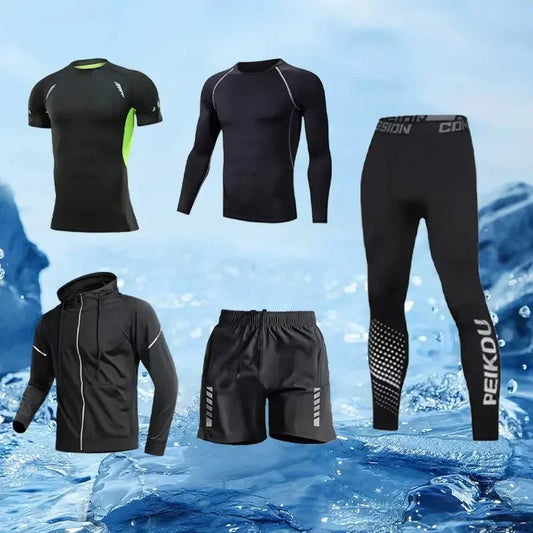 Men's Workout Sets | 5-Piece Gym Training Outfit – Quick-Dry Sportswear for Comfort Fit