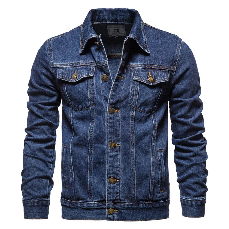 2025 Men’s Autumn Denim Jacket – Slim Fit Vintage Motorcycle Cotton Coat (Black & Blue)