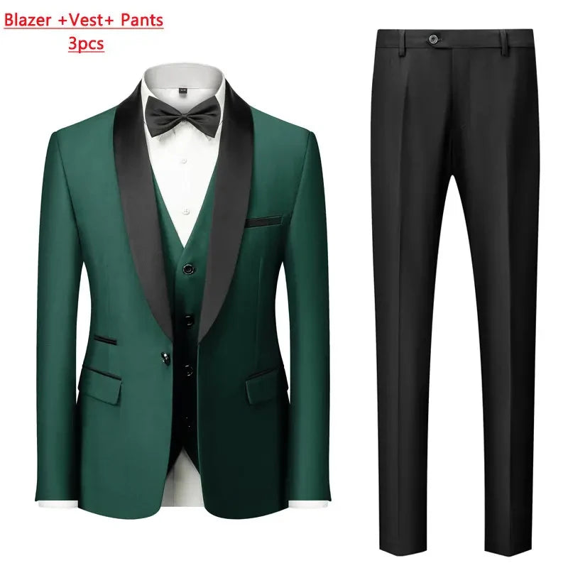 Men's M-6XL Formal 3-Piece Suit – Jacket, Vest & Pants for Business, Wedding & Parties