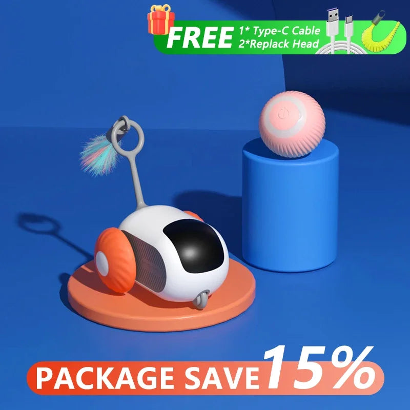 سيارة لعبة ذكية للقطط - كرة تفاعلية متدحرجة أوتوماتيكية وجهاز تحكم عن بعد للقطط المنزلية