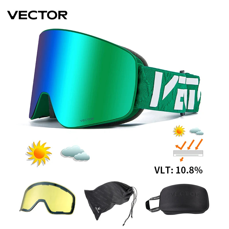 VECTOR Double-Layer Ski Goggles – Anti-Fog Magnetic Absorption Cylindrical UV400 Glasses for Men & Women, Snowboard & Ski POC Eyewear