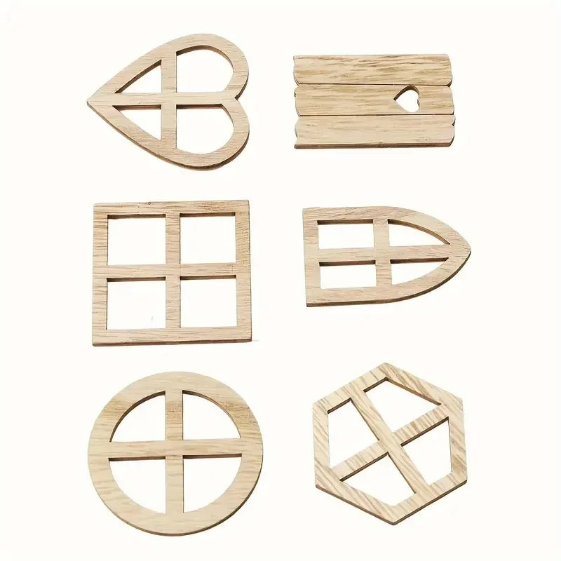 25pcs Wood Window Cutouts – Unfinished Wooden Slices for DIY Crafts, Kids Projects & Home Decor