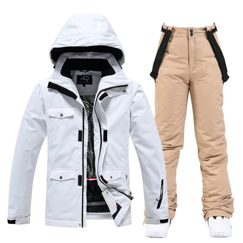 Men & Women Snow Suit Set – Waterproof Windproof Ski Jacket & Ski Pants, Pure Color Winter Snowboard Clothing (-30°C)