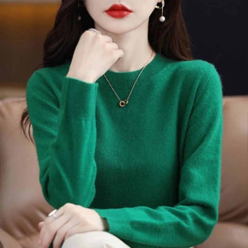 Women O-Neck Sweater Autumn Winter Basic Pullover Warm Long-Sleeve Knitwear