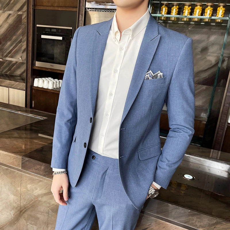 2025 Men's Slim Fit 3-Piece Business Suit – High-End Korean Style Groom & Wedding Outfit M-4XL